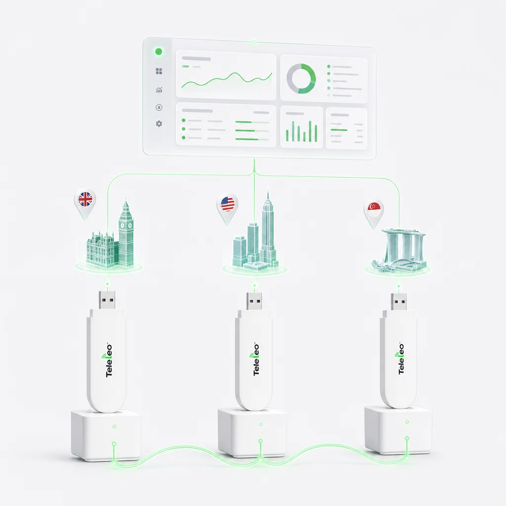 Three Teleleo modems in different countries, unified into one system for all your offices