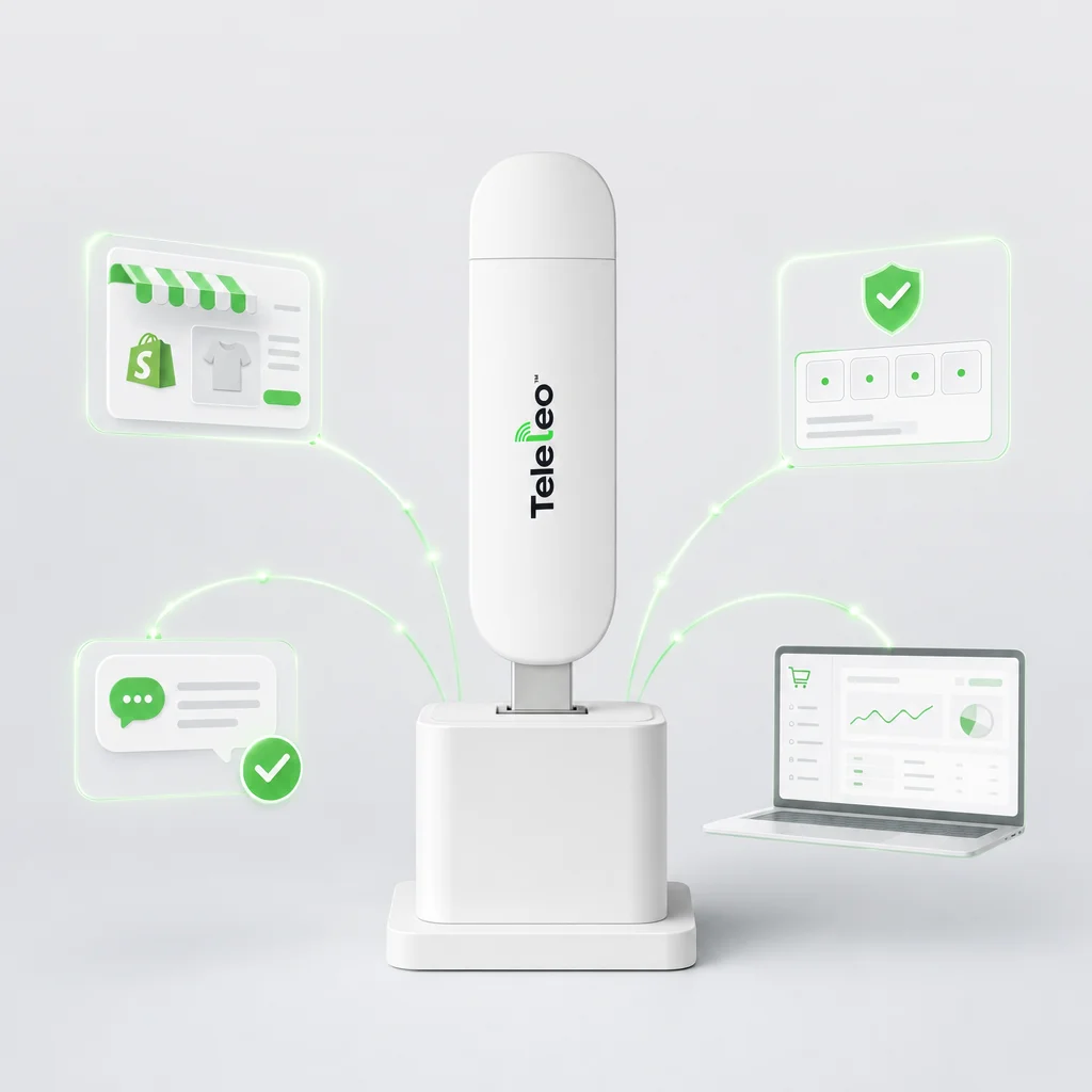 Teleleo modem connecting your store, SMS, OTP codes and dashboard