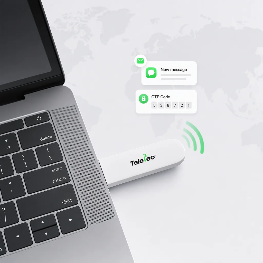 Teleleo modem with SIM card — access your number from anywhere in the world